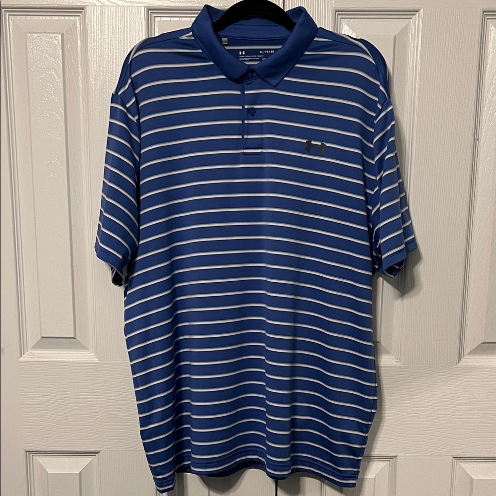EUC Under Armour Blue/Gray/White Striped Performance Polo Size XL